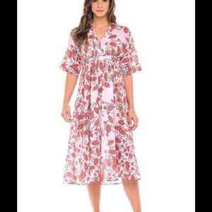 New Banjanan Halley Kaftan Dress size XS Dune Daisy White 100% cotton